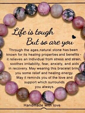 Handmade Pink Rhodonite Bead Bracelet - Natural Stone Healing Jewelry